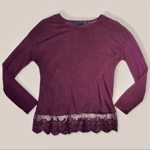 Attention Long Sleeve Lace Trim Bottom size Small